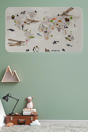 Eğitici Dünya Haritası Dünya Atlası Çocuk Ve Bebek Odası Duvar Sticker