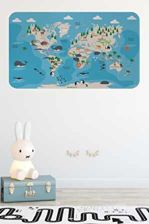 Eğitici Dünya Haritası Dünya Atlası Çocuk Ve Bebek Odası Duvar Sticker 