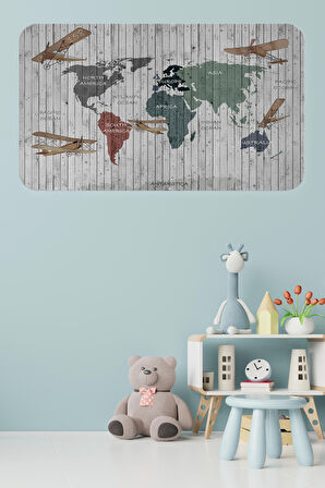 Eğitici Dünya Haritası Dünya Atlası Çocuk Ve Bebek Odası Duvar Sticker 