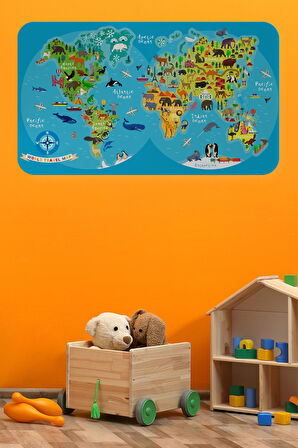 Eğitici Dünya Haritası Dünya Atlası Çocuk Ve Bebek Odası Duvar Sticker 