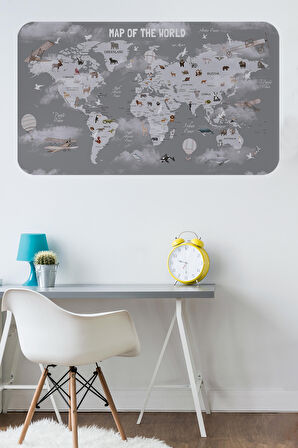 Eğitici Dünya Haritası Dünya Atlası Çocuk Ve Bebek Odası Duvar Sticker 