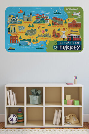 Eğitici ve Öğretici Dekoratif Çocuk Odası Türkiye Haritası Duvar Sticker