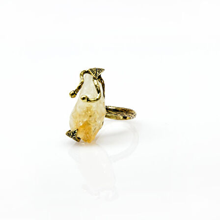 Doğal Taş Sitrin Dev Boy Doğal Taşlı Antik Ayarlanabilir Yüzük Para Taşı