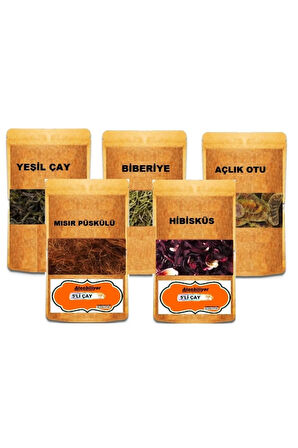 Detoks Çayı 5'li Paket ; Yeşil Çay - Hibiskus - Biberiye - Mısır Püskülü - Açlık Otu