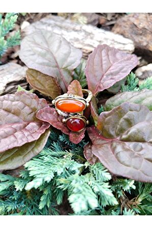 Doğal Taş Akik Doğal Taşlı İkili Otantik Ayarlanabilir Yüzük dtyia