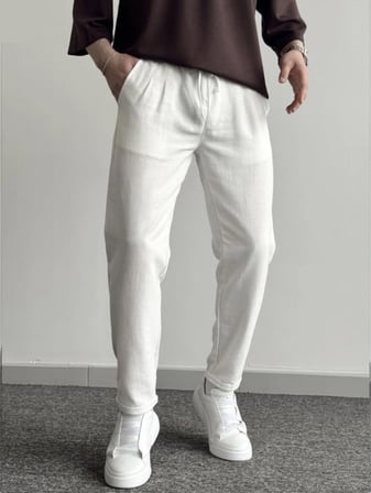 Erkek Boyfriend Duble Paça Keten Pantolon