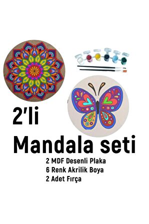 2'li MANDALA BOYAMA SETİ- TATİL ETKİNLİĞİ-2 HAM MDF PLAKA, 6 RENK BOYA,2 FIRÇA MODEL-22