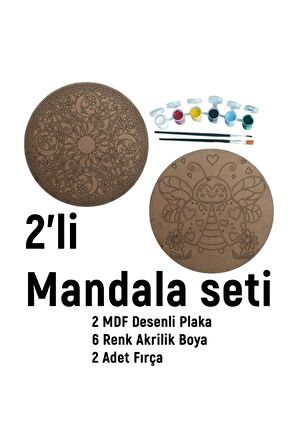 2'li MANDALA BOYAMA SETİ- TATİL ETKİNLİĞİ-2 HAM MDF PLAKA, 6 RENK BOYA,2 FIRÇA MODEL-27