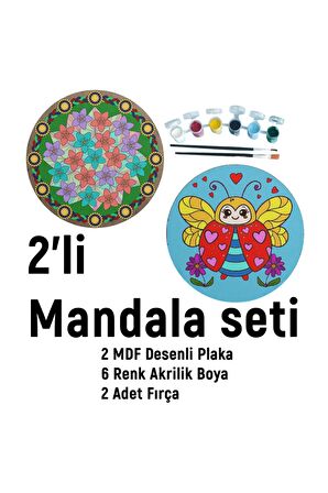 2'li MANDALA BOYAMA SETİ- TATİL ETKİNLİĞİ-2 HAM MDF PLAKA, 6 RENK BOYA,2 FIRÇA MODEL-30