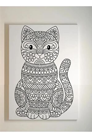 35x50 Resimli Tuval Mandala - Kedi1 Resimli BOYASIZ FIRÇASIZ