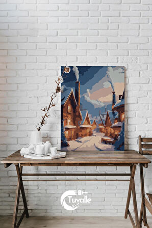 Dumanlı Akşam Sayılarla Boyama Seti, Hobi Seti, 40X50 Tablo, Fırça Boya, Numaralı Tuval
