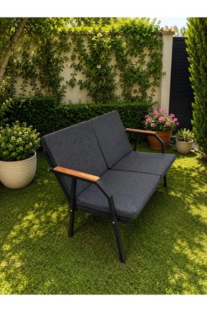 DURU İKİLİ BAHÇE BALKON MOBİLYASI,SİYAH İSKELET,KUMAŞ RENGİ 01 ANTRASİT