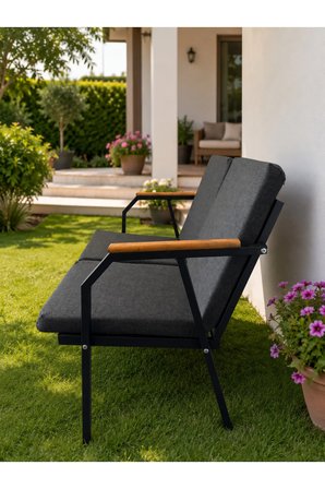 DURU İKİLİ BAHÇE BALKON MOBİLYASI,SİYAH İSKELET,KUMAŞ RENGİ 01 ANTRASİT
