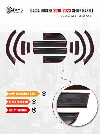 Daci.a. Duster Uyumlu 2018-2024 Enjeksiyon Baskı Düz Dodik seti 12 parça Yazılı (SEDEF KROM HARFLER)