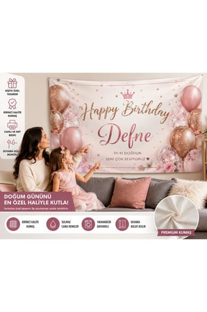 Sürpriz Hediyeli Kişiye Özel Doğum Günü Happy Birthday Duvar Örtüsü Birinci Kalite Kumaş