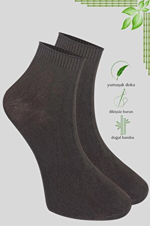 Erkek Bambu Patik Düz Desen Dikişsiz Çorap 3 Çift