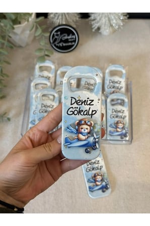 Yeni Doğan Mevlid Hediyelik Bebek Açacak Magnet jelatinli-Mavi Pilot Ayı - Toplam 20 Adet