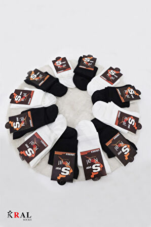 12 Çift Spor Tenis Kolej Çorabı | Pamuklu – Nefes Alabilir – Unisex