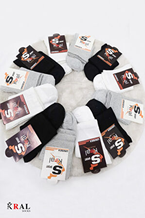 12 Çift Spor Tenis Kolej Çorabı | Pamuklu – Nefes Alabilir – Unisex