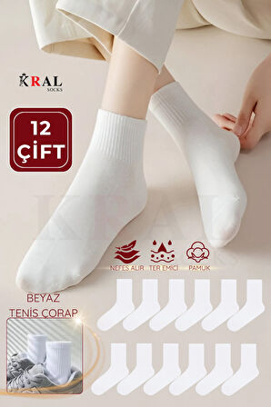 12 Çift Spor Tenis Kolej Çorabı | Pamuklu – Nefes Alabilir – Unisex