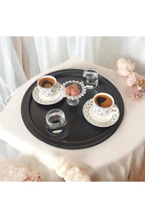 Metal Sunum Tepsisi, Kahve Tepsisi, Çay Tepsisi, 32 Cm Yuvarlak Tepsi