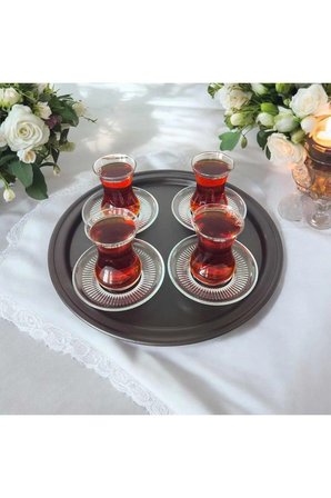 Metal Sunum Tepsisi, Kahve Tepsisi, Çay Tepsisi, 32 Cm Yuvarlak Tepsi