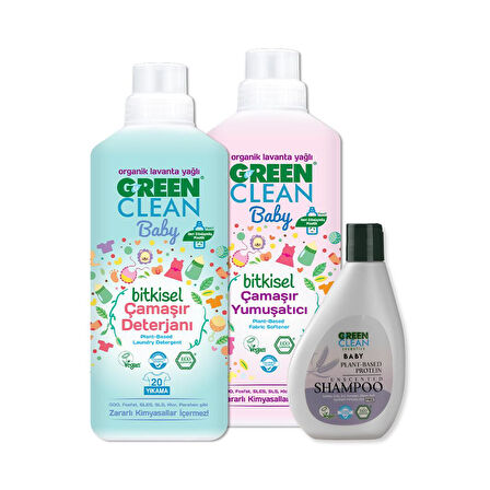 Green Clean Baby Şampuan 275 ml, Çamaşır Yumuşatıcı ve Deterjanı 1 lt