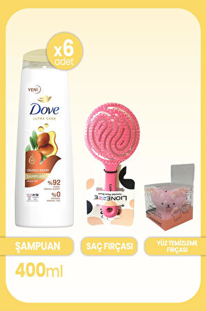 Dove Ultra Care Onarıcı Bakım Argan Yağı Şampuan 400 ml x 6 Adet & Saç ve Yüz Fırçası