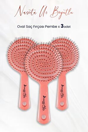 Üç Boyutlu Oval Saç Fırçası Pembe x 3 Adet