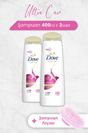 Dove Ultra Care Şampuan Uzun Saç Terapisi 400 ml x 2 Adet ve Şampuan Fırçası