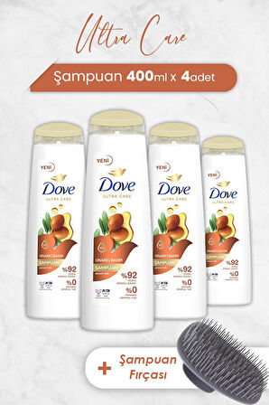 Dove Ultra Care Onarıcı Bakım Argan Yağı Şampuan 400 ml x 4 Adet ve Şampuan Fırçası