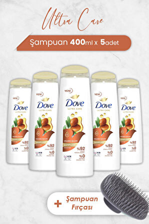 Dove Ultra Care Onarıcı Bakım Argan Yağı Şampuan 400 ml x 5 Adet ve Şampuan Fırçası