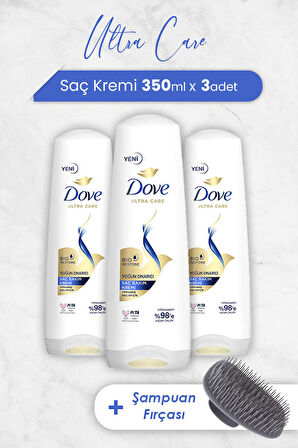 Dove Ultra Care Saç Kremi Yoğun Onarıcı 350 ml x 3 Adet ve Şampuan Fırçası