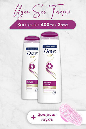 Dove Saç Bakım Şampuanı Uzun Saç Terapisi 400 ml x 2 Adet ve Şampuan Fırçası