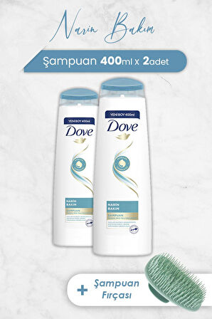 Dove Saç Bakım Şampuanı Narin Bakım 400 ml x 2 Adet ve Şampuan Fırçası