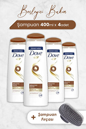 Dove Saç Bakım Şampuanı Besleyici Bakım 400 ml x 4 Adet ve Şampuan Fırçası