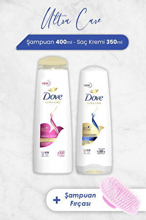 Dove Ultra Care Uzun Saç Şampuan, Yoğun Onarıcı Krem ve Şampuan Fırçası