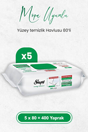 Sleepy Easy Clean Beyaz Sabun Katkılı Mopa Uyumlu Yüzey Temizlik Havlusu 80 x 5 Adet (400 Yaprak)