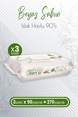 Islak Havlu Beyaz Sabun Kokulu 90' lı x 3 Adet (270 Yaprak)