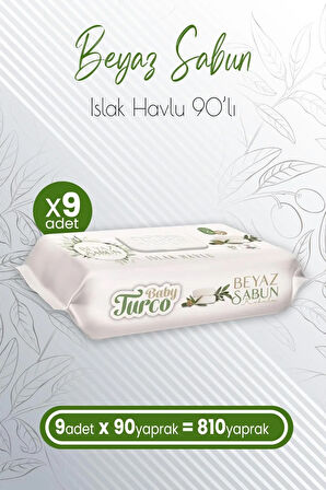 Islak Havlu Beyaz Sabun Kokulu 90' lı x 9 Adet (810 Yaprak)