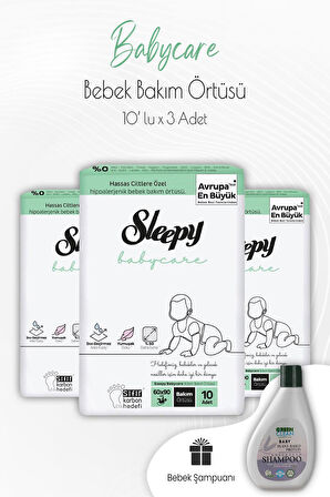 Sleepy Babycare Bebek Bakım Örtüsü 10'lu x 3 Adet ve Bebek Şampuan