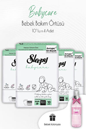 Sleepy Babycare Bebek Bakım Örtüsü 10'lu x 4 Adet ve Bebek Kolonyası Pembe