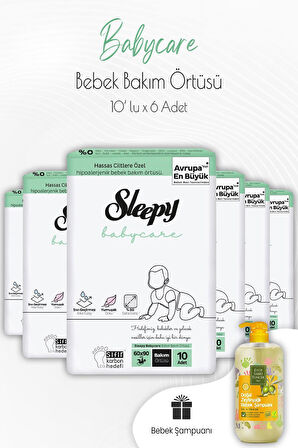 Sleepy Babycare Bebek Bakım Örtüsü 10'lu x 6 Adet ve Bebek Şampuanı