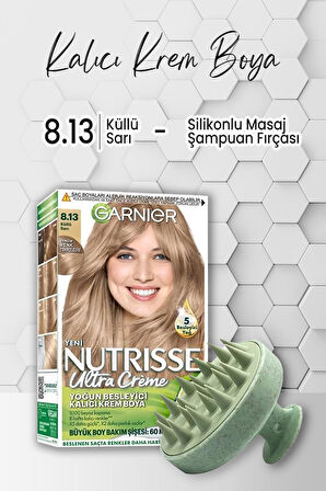 Garnier Nutrisse Krem Saç Boyası 8.13 Küllü Sarı ve Şampuan Fırçası Yeşil