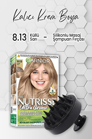 Garnier Nutrisse Krem Saç Boyası 8.13 Küllü Sarı ve Şampuan Fırçası Siyah