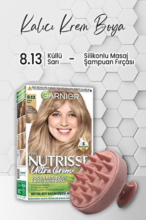 Garnier Nutrisse Besleyici Krem Saç Boyası 8.13 Küllü Sarı ve Şampuan Fırçası Pembe