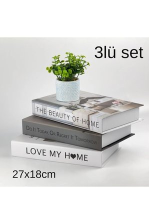 3lü Kitap Görünümlü Dekoratif Saklama Kutusu Seti, İskandinav Tarz Minimalist Tasarım Ev Dekor Set3
