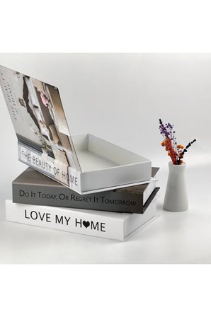 3lü Kitap Görünümlü Dekoratif Saklama Kutusu Seti, İskandinav Tarz Minimalist Tasarım Ev Dekor Set3
