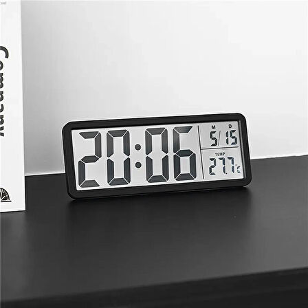 LCD Ekranlı Modern Tasarım Dijital Duvar Saati USB Pilli Zaman Tarih Sıcaklık Saat Gösterimi 20x8cm