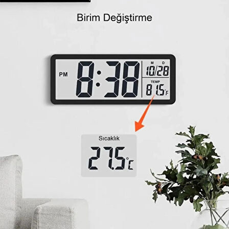 LCD Ekranlı Modern Tasarım Dijital Duvar Saati USB Pilli Zaman Tarih Sıcaklık Saat Gösterimi 20x8cm